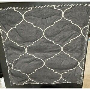 2 Pottery Barn Moroccan Tile Whipstitch Embroidered GRAY Pillow Cover 22"